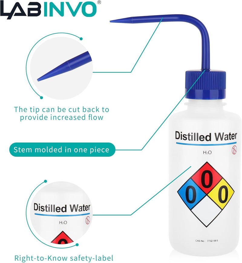 LINVO Distilled Water Wash Bottles, 1 PC of Vol.500ml (17oz), Narrow Mouth, Self-Venting Safety Wash Bottles, LDPE Material,IN-WBD501 - Image 4